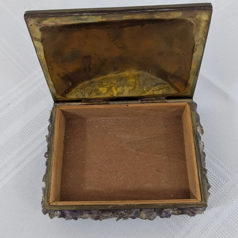Antique purple amethyst & brass cedar-lined keepsake box